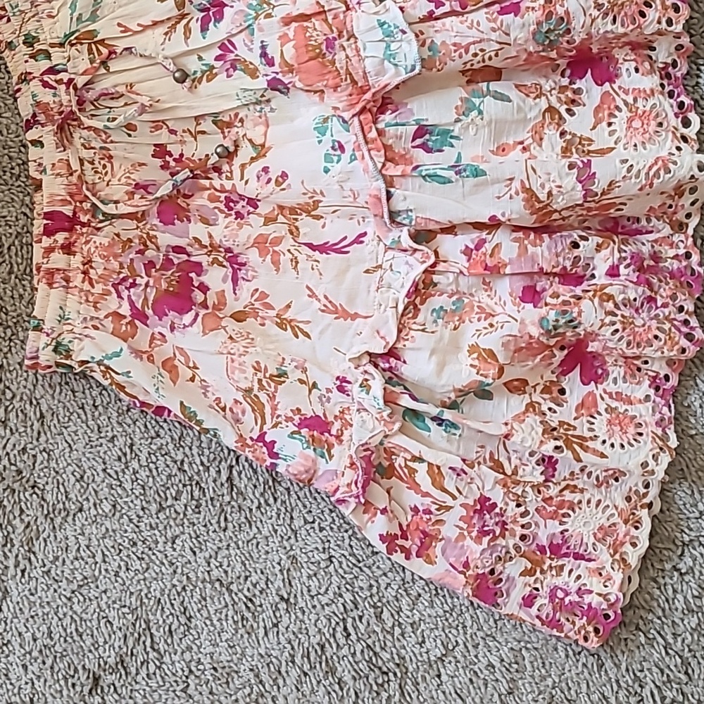 Cotton Watercolor Floral Flutter Mini Skirt - Picture 5 of 14
